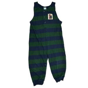 Vtg One Piece Romper Outfit 24 Months Blue & Green Stripe Teddy Bear Made in USA